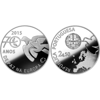 Монета 2,5 евро 2015 г. Португалия «70 лет мира в Европе».